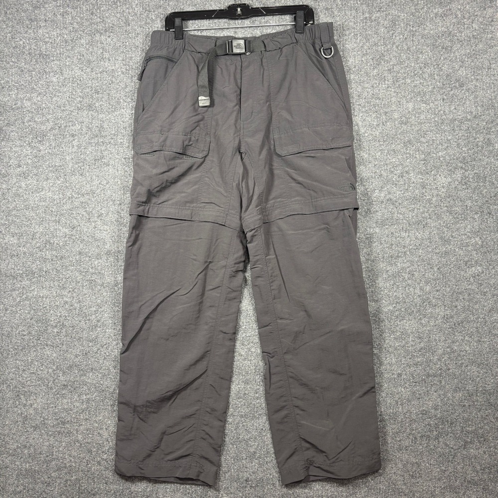 The North Face Convertible Zip-Off Hiking Pants Mens L Gray Nylon Belted Cargo